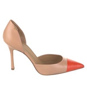 TORY BURCH Penelope Nude & Orange Cap Toe D’Orsay Heels Size 8